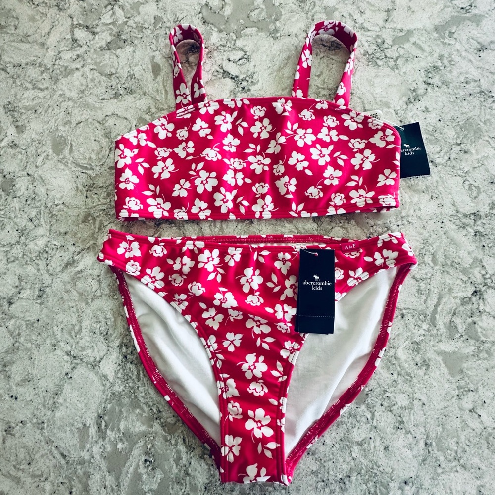 Abercrombie Kids Pink and White Floral Bikini size 13/14 NWT